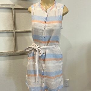 Cynthia Rowley Linen Dress with Blue and Peach Stripes